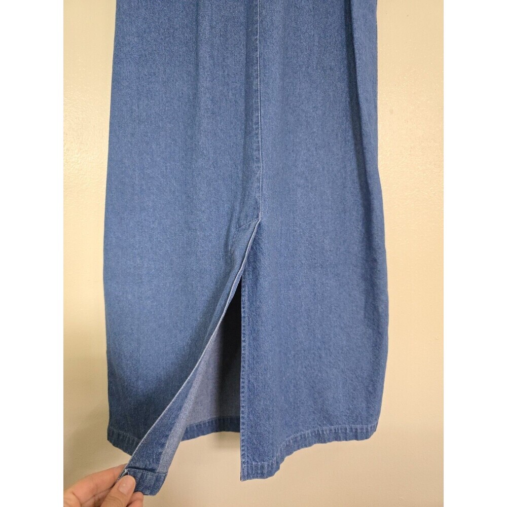 Vintage Christopher & Banks Denim Maxi Dress M Nautical Embroidered Button Front - Picture 9 of 9